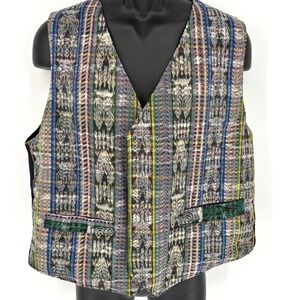 Vintage 80s Guatemalan Open Front Vest Waistcoat Blue 100% Cotton Men's Sz M/L